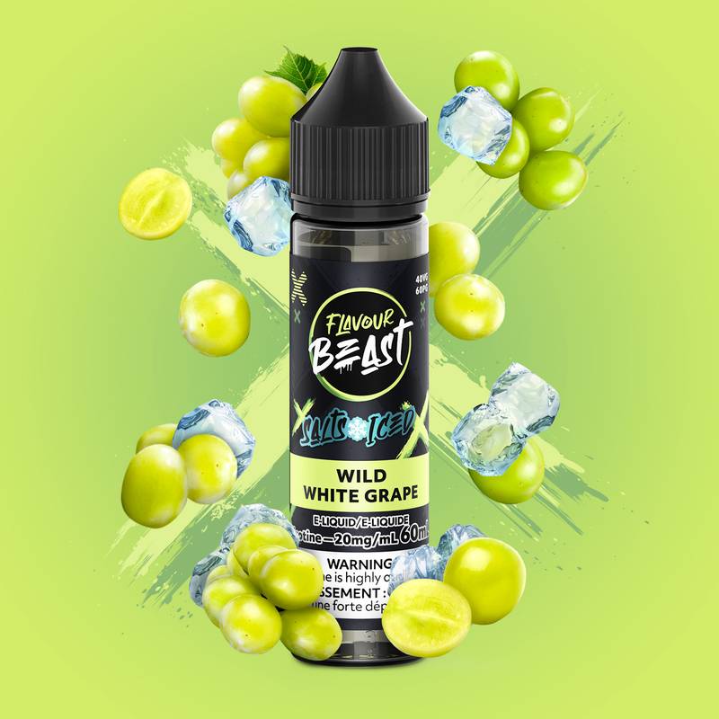 Flavour Beast Wild White Grape vape juice bottle with grapes